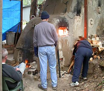 Firing the double chamber kiln at Sturt